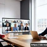 비대면 소통에서의 참여도를 높이는 방법 - A modern virtual meeting scene showing a diverse group of professional adults engaged in an online v...