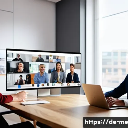 비대면 소통에서의 참여도를 높이는 방법 - A modern virtual meeting scene showing a diverse group of professional adults engaged in an online v...