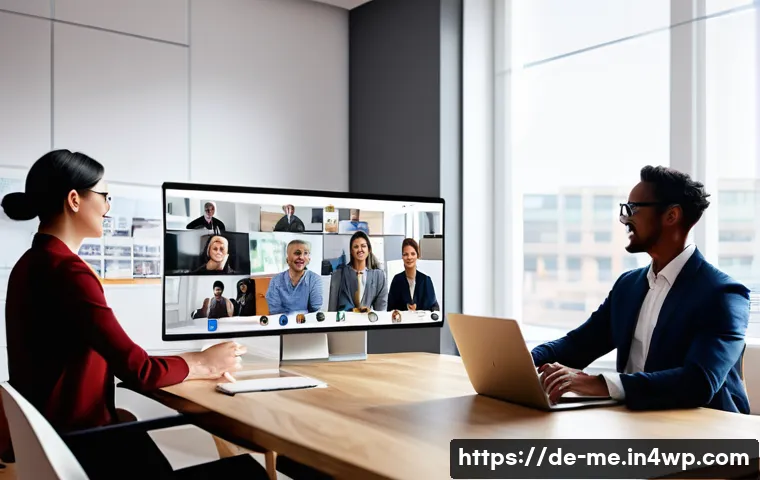 비대면 소통에서의 참여도를 높이는 방법 - A modern virtual meeting scene showing a diverse group of professional adults engaged in an online v...